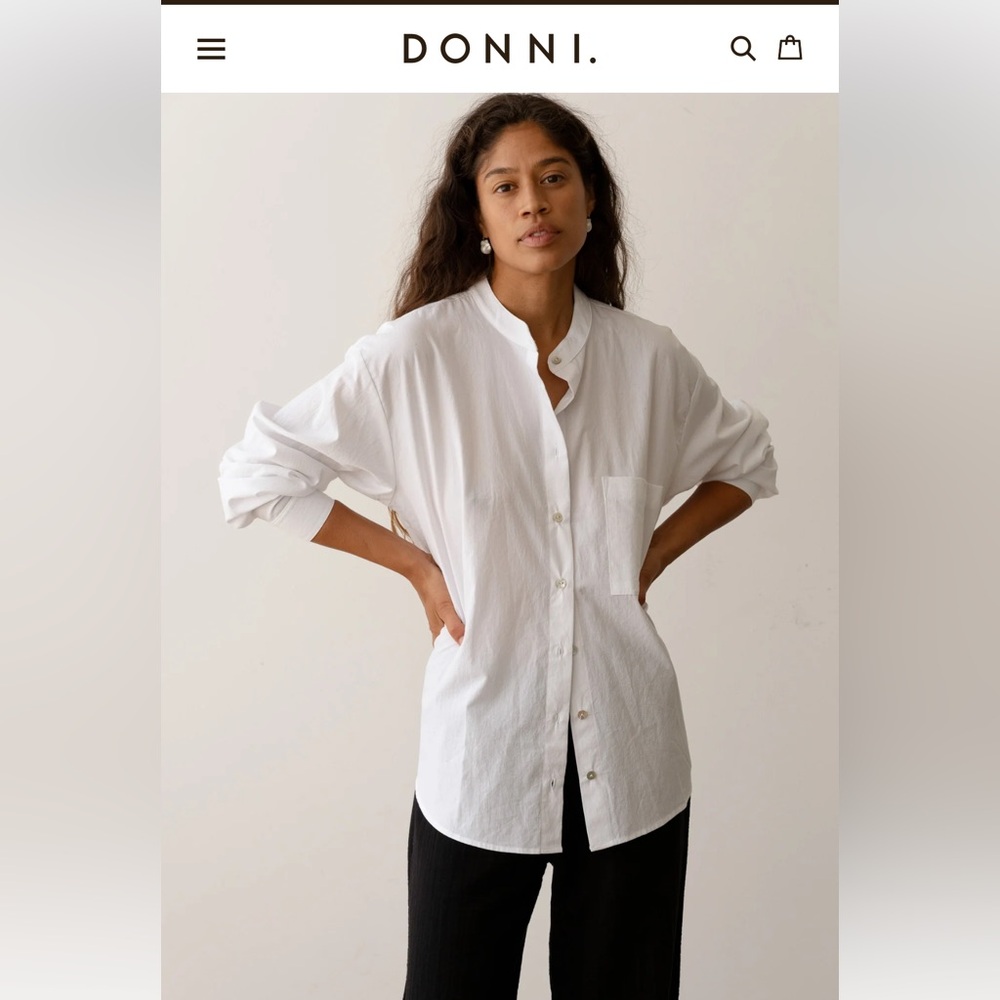 Donni Sandwash Mandarin Shirt in white